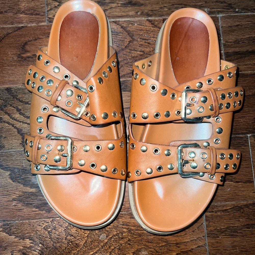 ShuShop Studded Tan Buckle Sandals